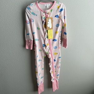 ANGEL DEAR- RUFFLE FRONT BAMBOO ZIPPER ROMPER - PAJAMA AND LOUNGE